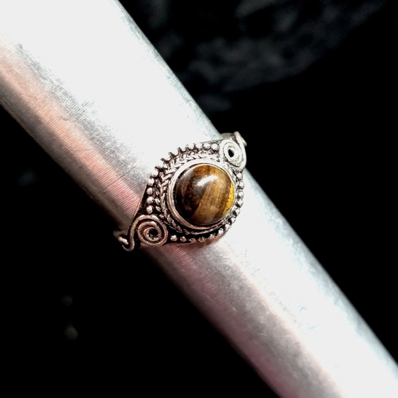 120 Tiger Eye Silver Gemstone Ring size 8 stamped 925 shipping sale - Picture 5 of 9